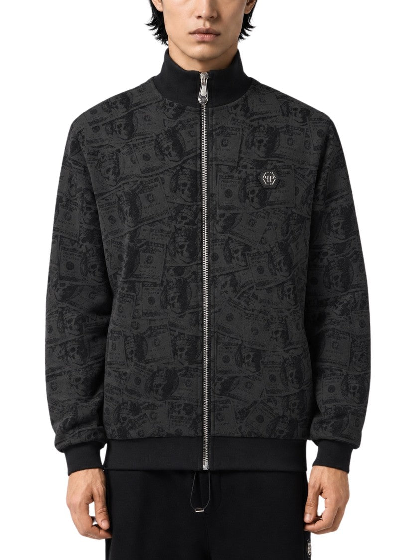 Philipp Plein Jacquard Dollar Print Zip-Through Knit