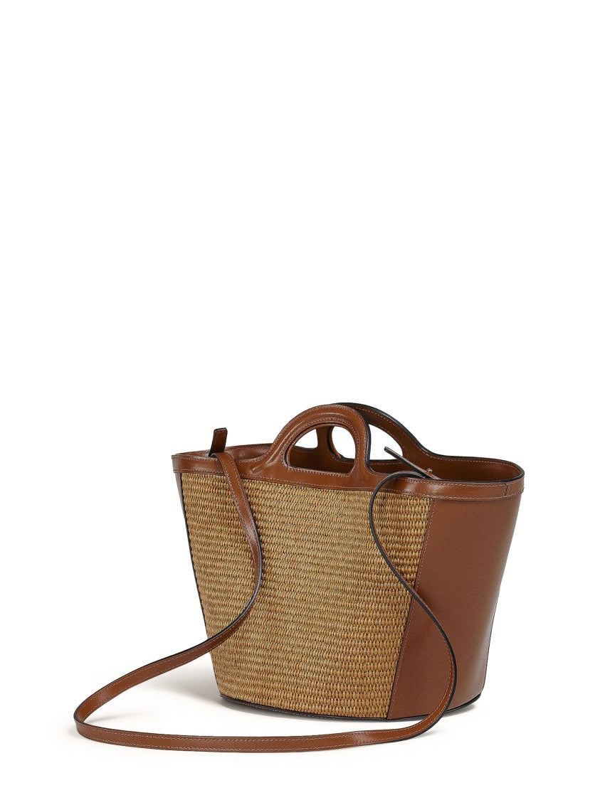 Marni Trapezoidal Structured Bag With Woven Natural Fiber Panels