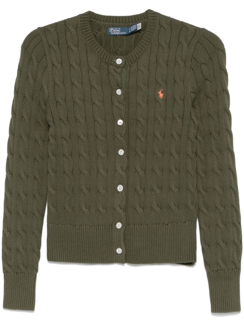 Polo Ralph Lauren Textured Cable Knit Cardigan With Embroidered Logo