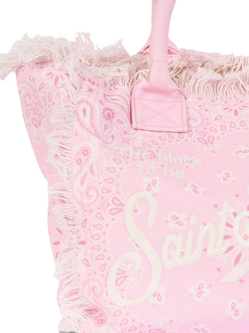 Mc2 Saint Barth Bandana-Inspired Pink Tote Bag With Frayed Edges