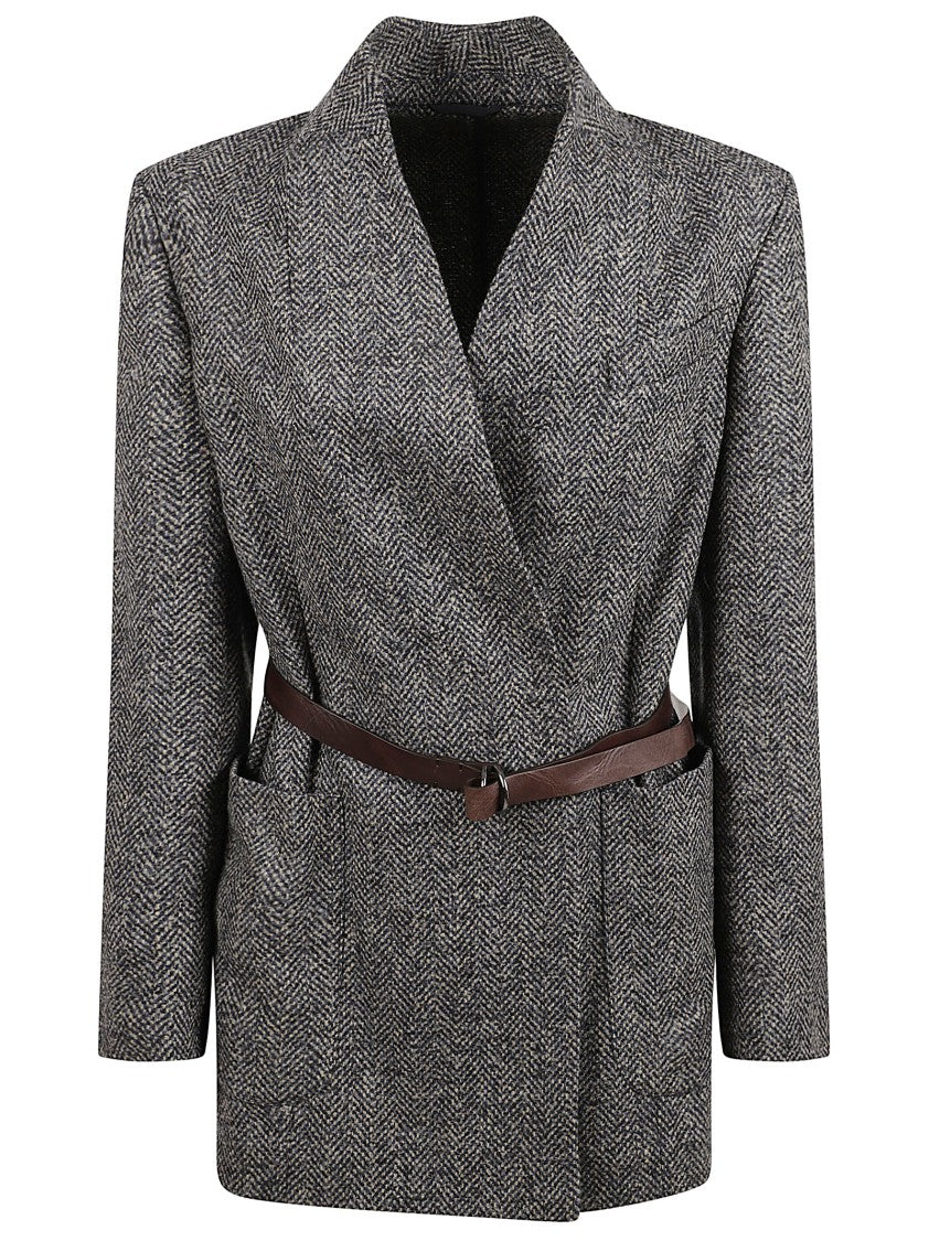 Brunello Cucinelli Wrap-Style Jacket With Herringbone Pattern