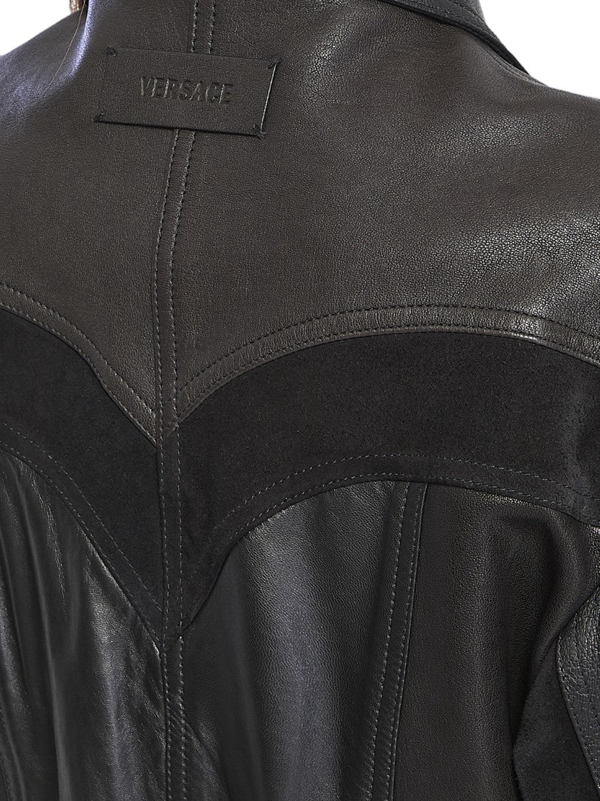 Versace Structured Leather Jacket With Suede Inserts