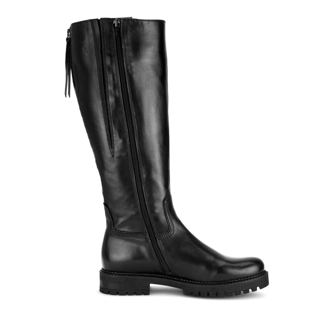 Gabor Black Polished Side Zipper Sturdy Sole Leather Boots