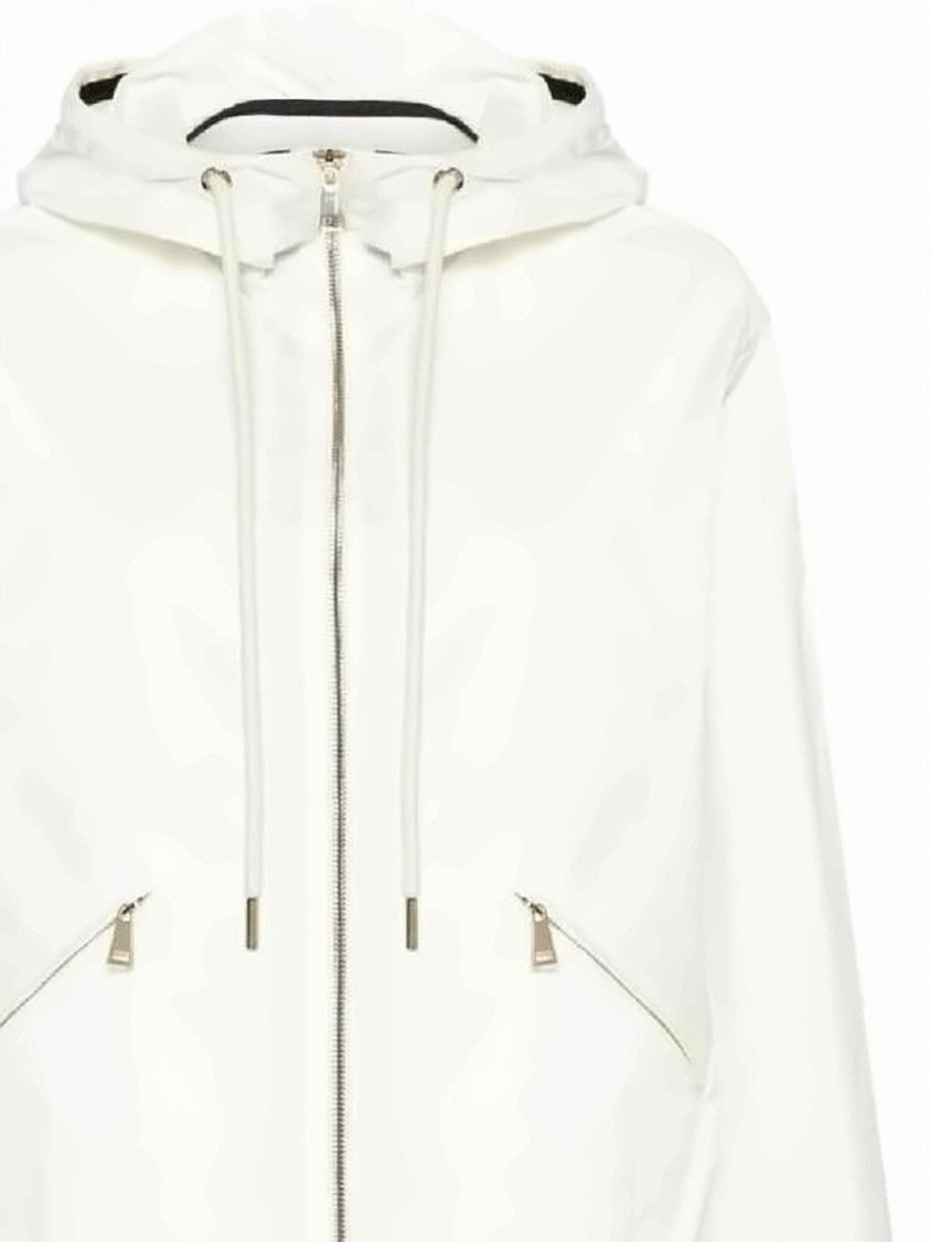 Moncler Minimalist White Moncler Jacket With Hood And Zippered Pockets