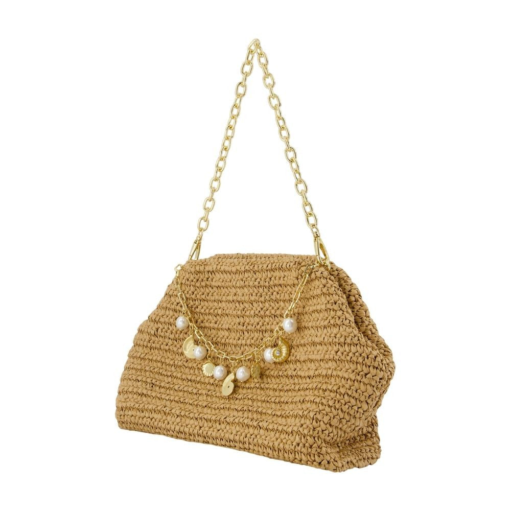 Self-Portrait Charm Shoulder Bag - Raffia - Brown