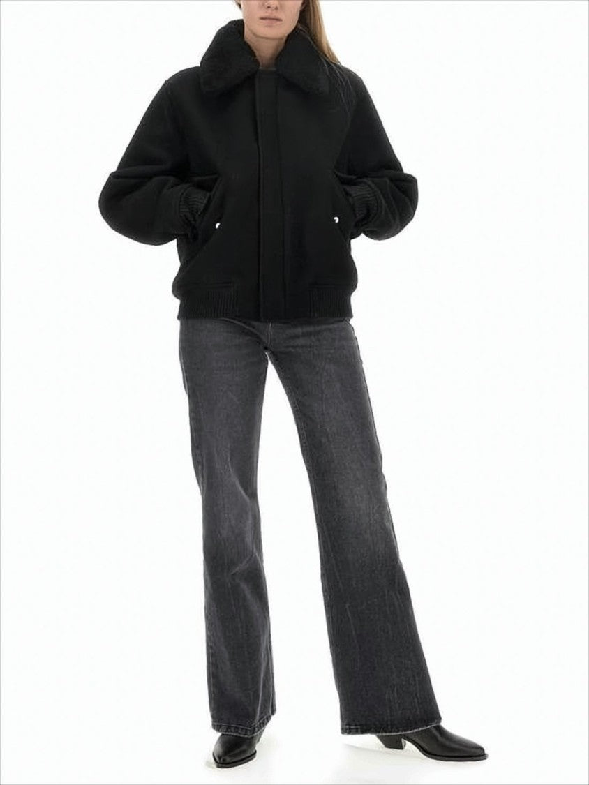 Ami Cropped Black Wool Jacket With Oversized Collar