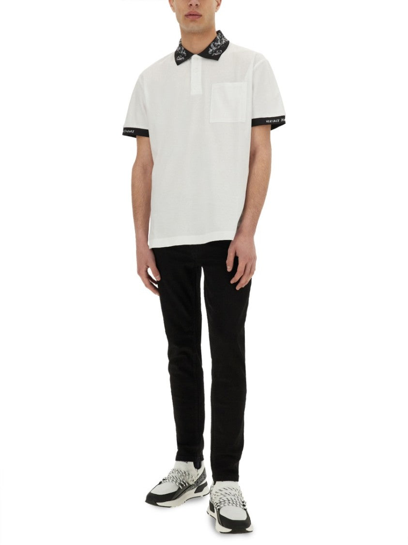 Versace Jeans Couture Polo Shirt With Baroque Outline Collar