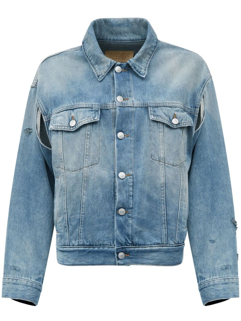 Mm6 By Maison Margiela Washed Denim Jacket With Distressed Detailing