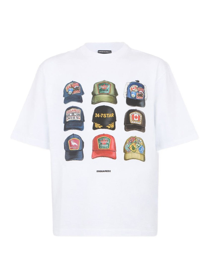 Dsquared2 White Relaxed Fit Graphic Cap T-Shirt