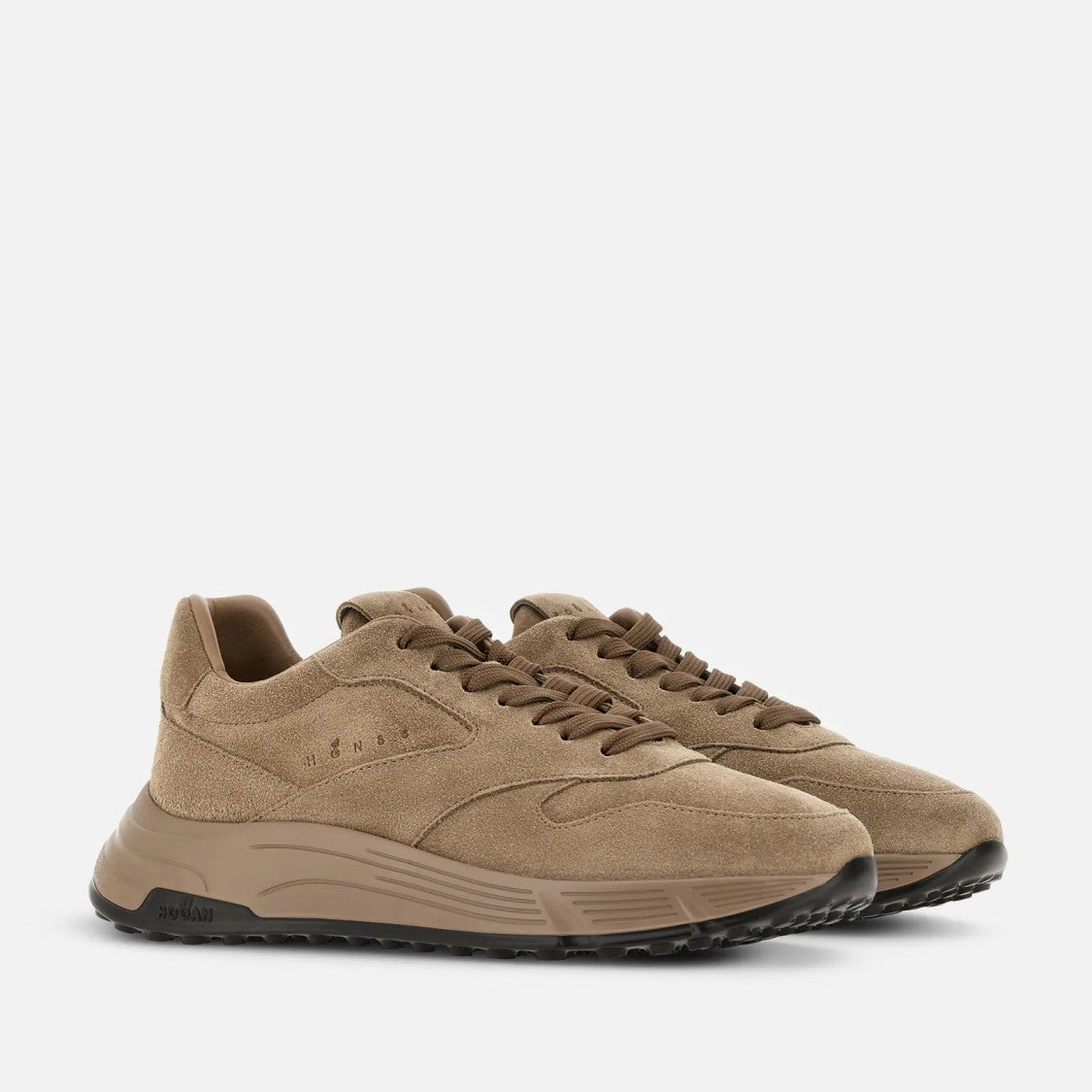 Hogan Refined Beige Calfskin Sneakers With Sculpted Sole