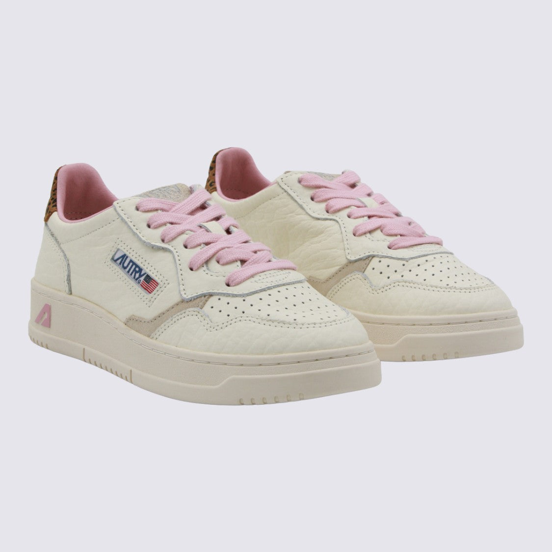Autry Off-White Leather Low-Top Sneakers With Leopard Print Accent