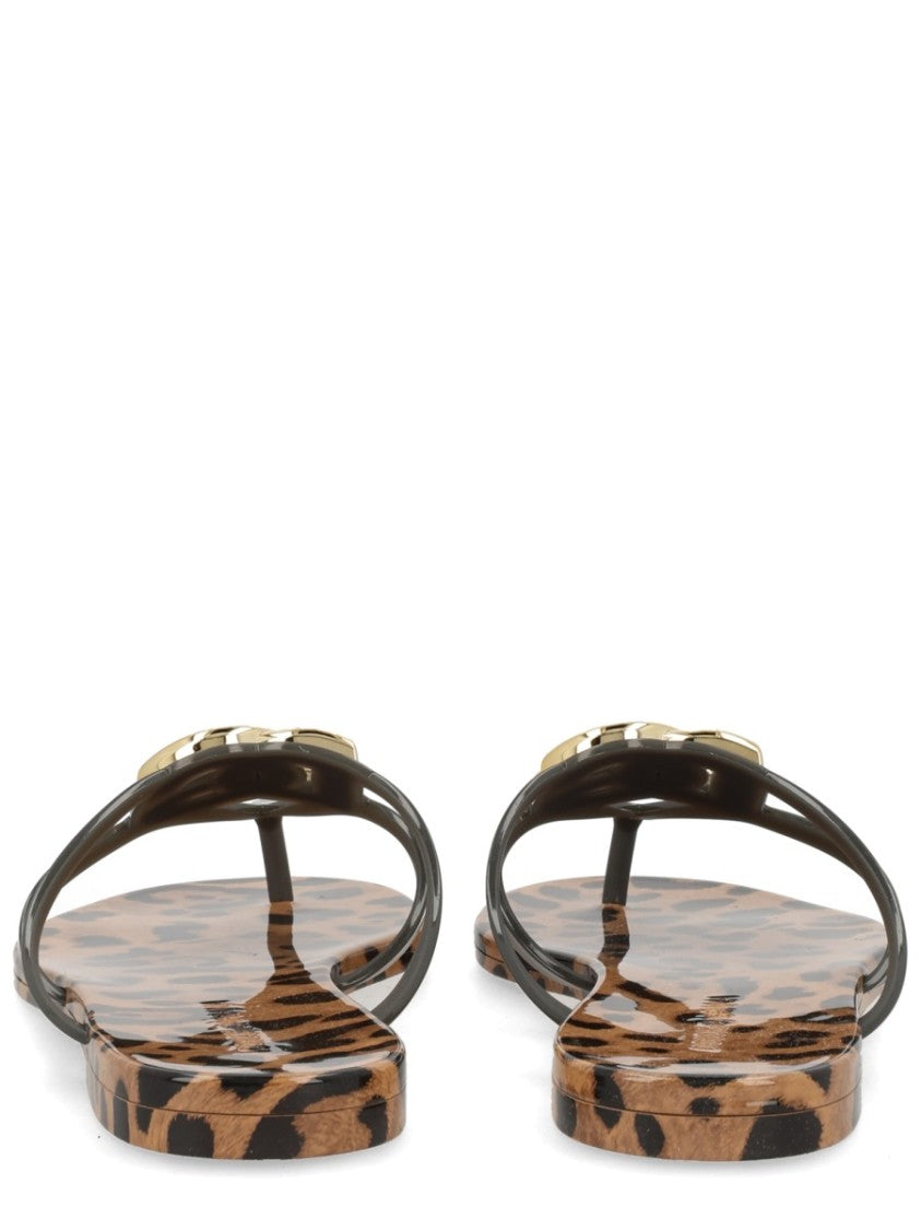 Dolce & Gabbana Leopard Print Gold Logo Slides