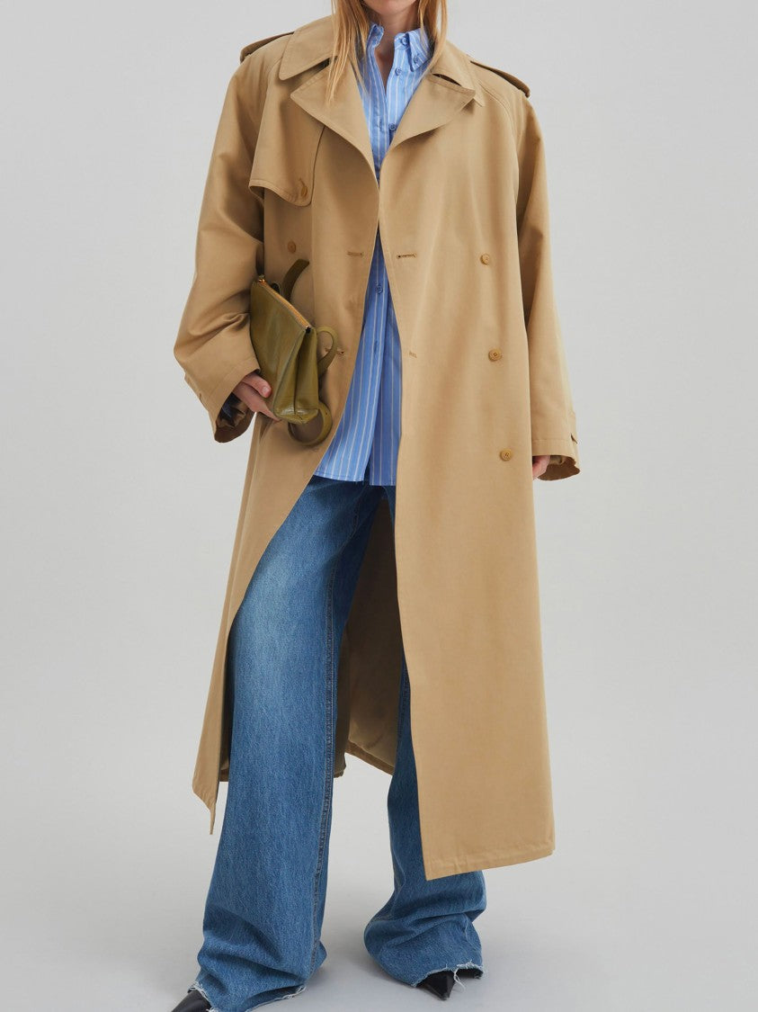 The Frankie Shop Beige Loose Fit Cotton Trench Coat