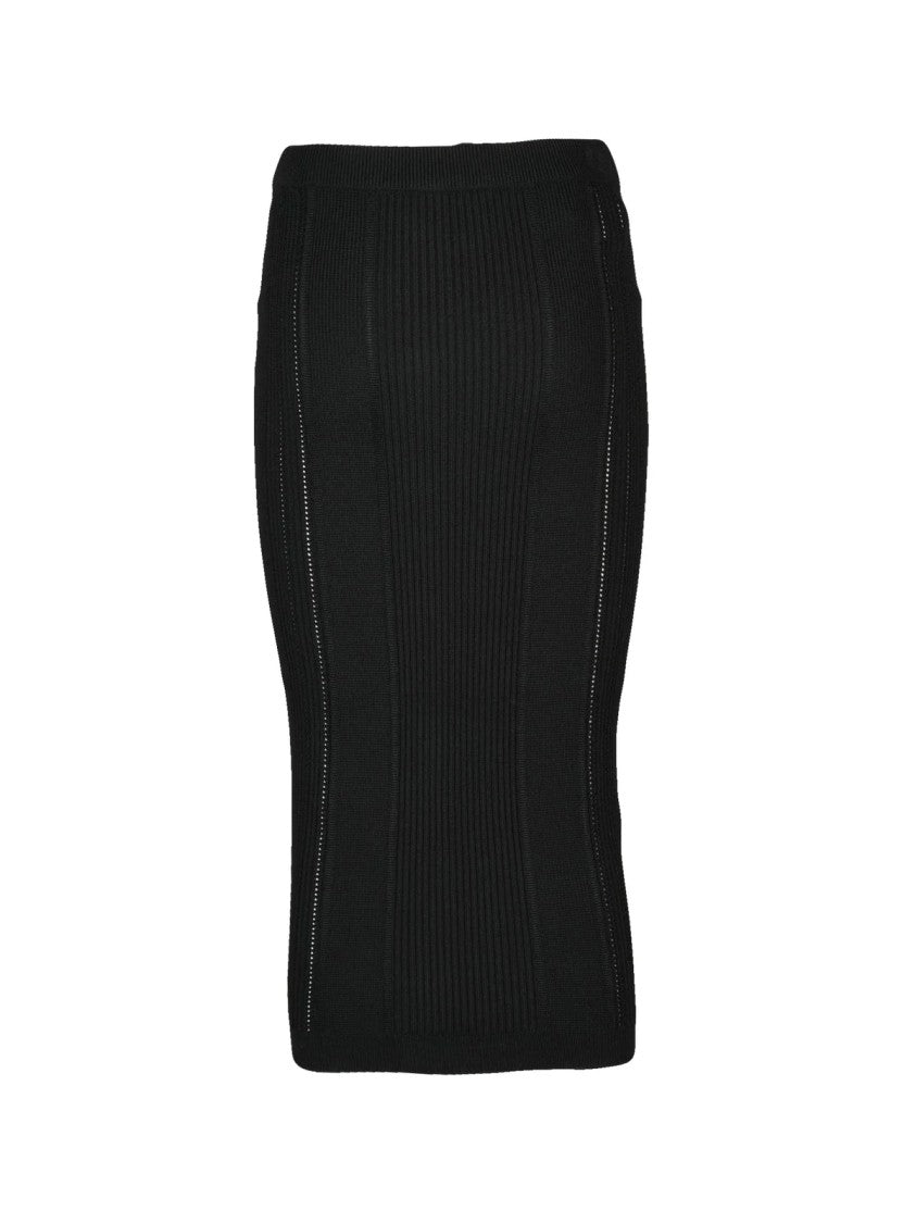 Balmain Stretch Knit Midi Skirt With Gold-Tone Button Detailing