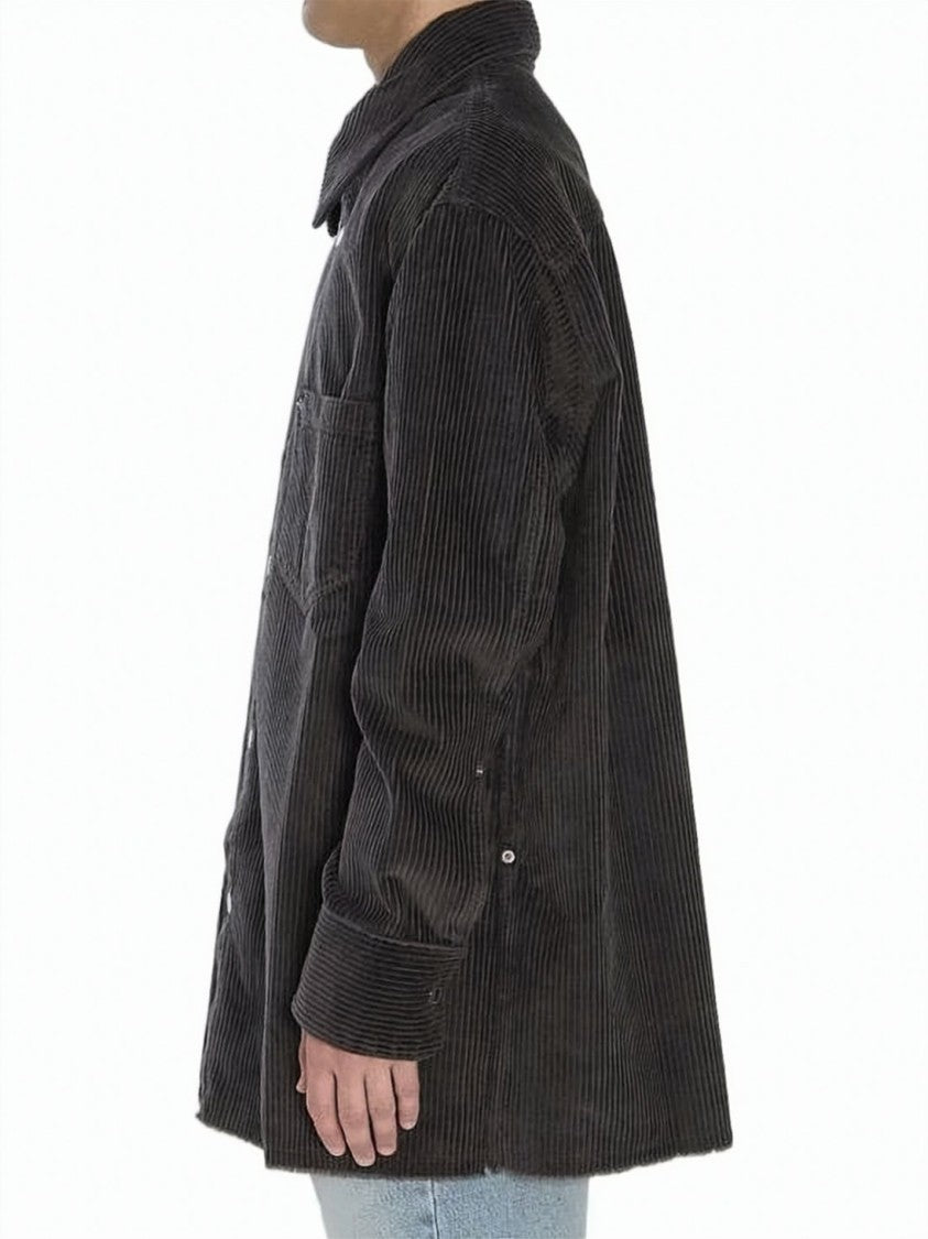 Ami Paris Corduroy Velvet Side-Slit Oversized Shirt