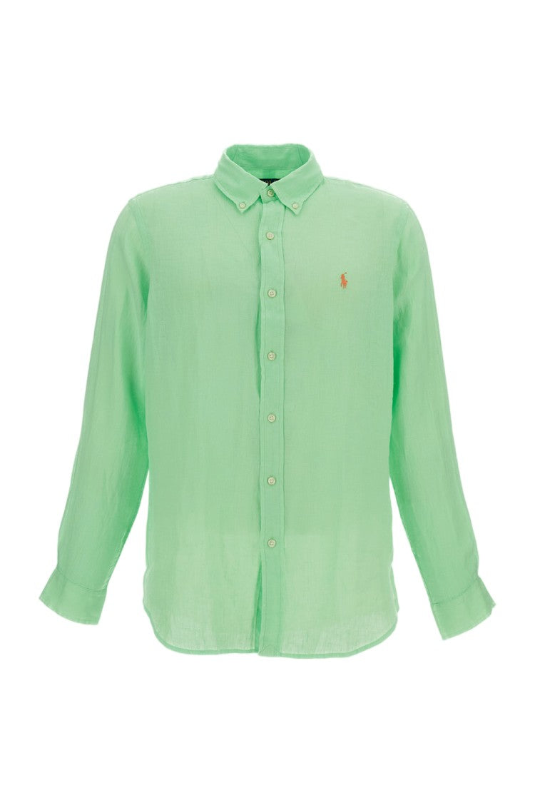 Polo Ralph Lauren Lime Linen Custom-Fit Shirt With Embroidered Logo