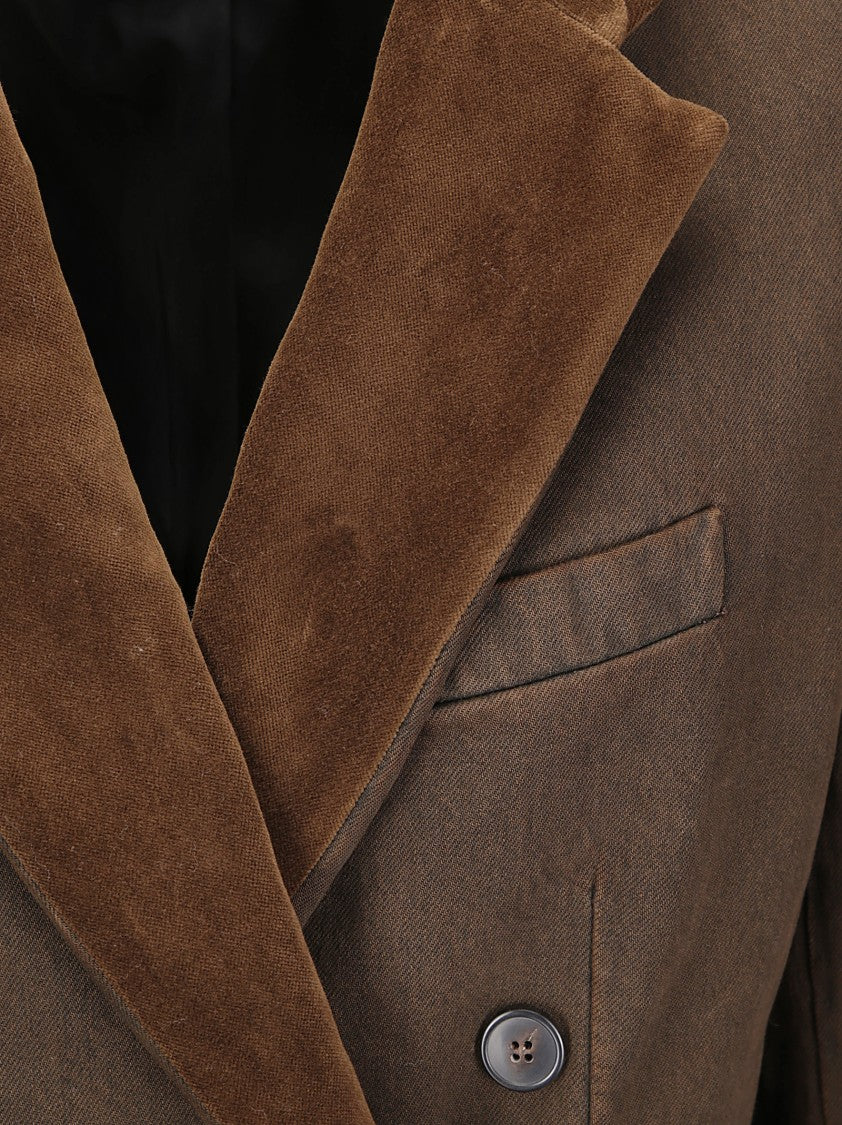 Dries Van Noten Denim-Effect Cotton Jacket With Contrasting Velvet Collar