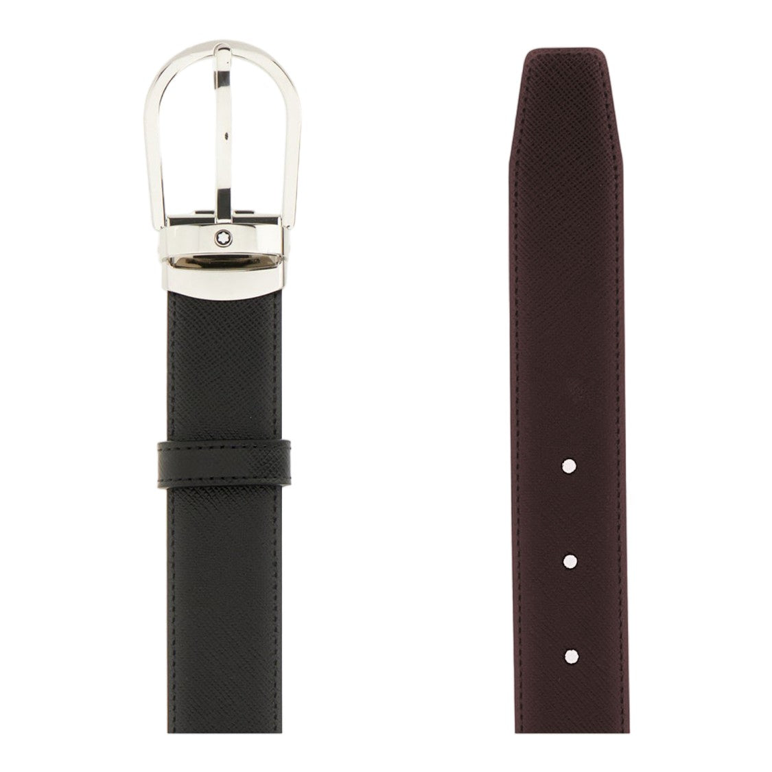 Montblanc Two-Tone Reversible Leather Belt With Polished Silver Buckle