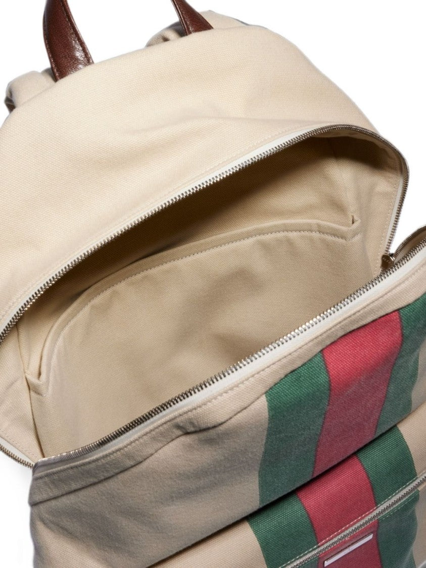 Gucci Beige Cotton Vertical Stripe Backpack