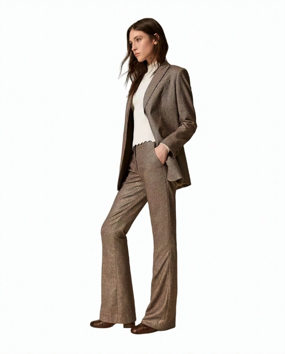 Twin-Set Chevron Lurex Wool-Cotton Blend Flared Pants