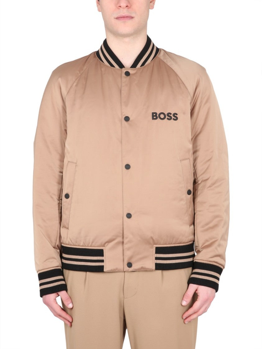 Boss Brown Satin-Finish Bomber Jacket