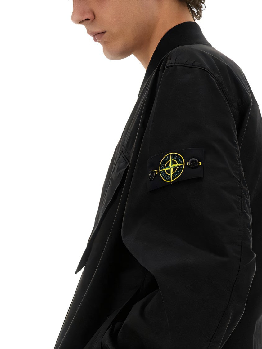Stone Island Black Jacket With Zip Closure And Fitted Cuffs