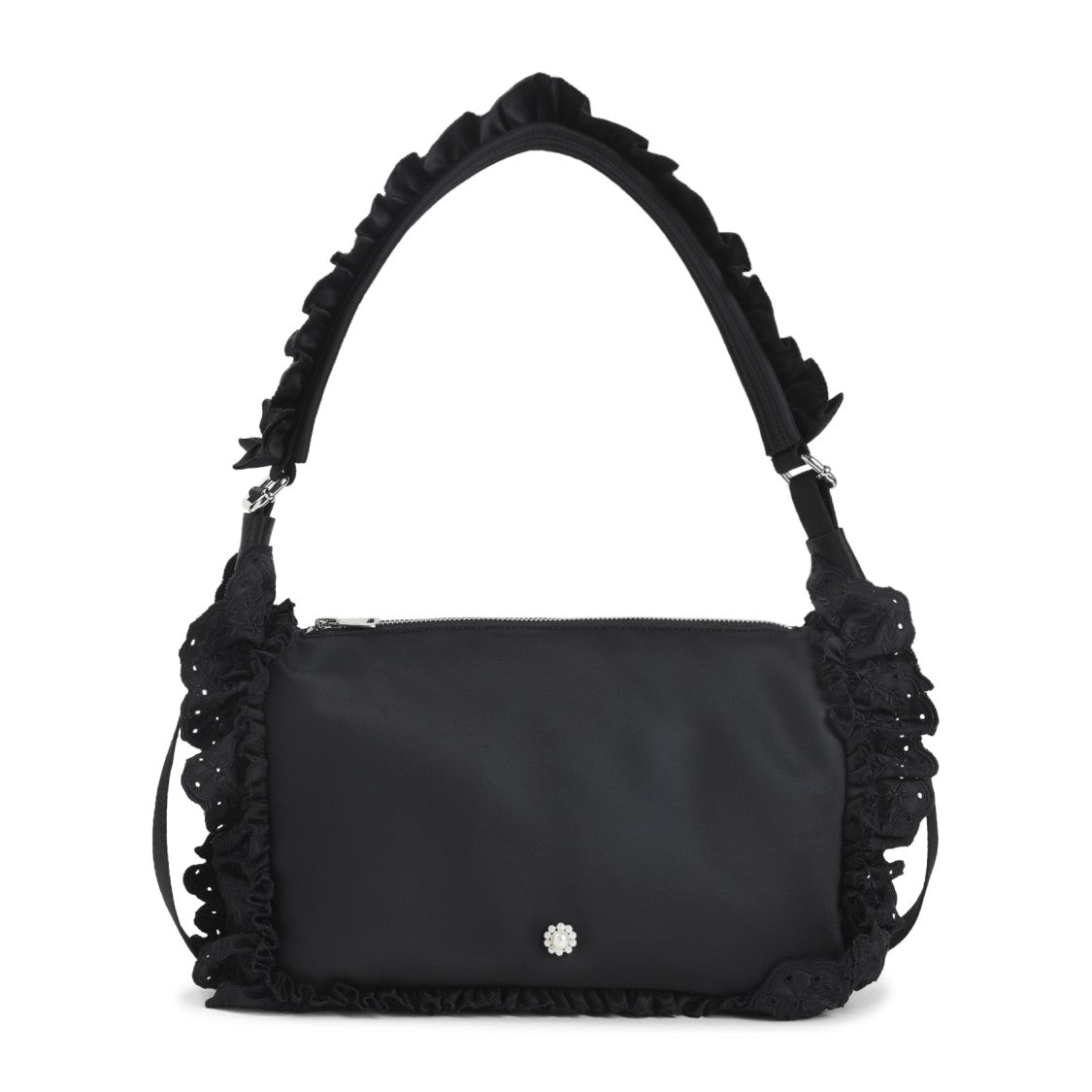 Simone Rocha Structured Shoulder Bag With Ruffled Lace Trim