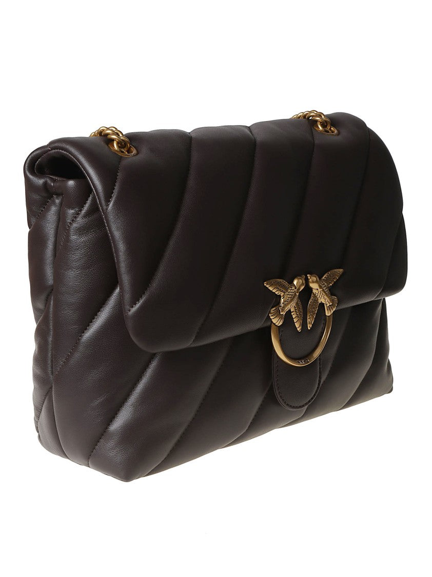 Pinko Brown Love Big Puff Maxi Quilt Sheepskin Bag