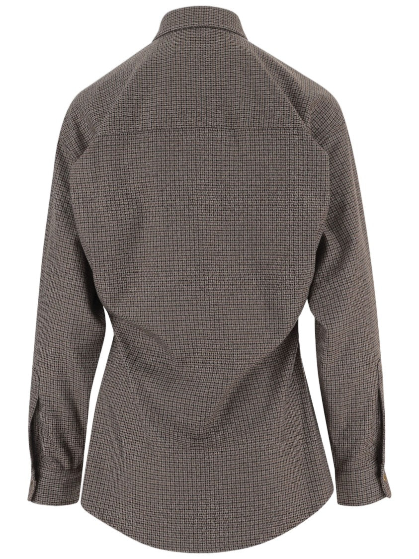 Darkpark Brown Checked Stretch-Viscose Shirt