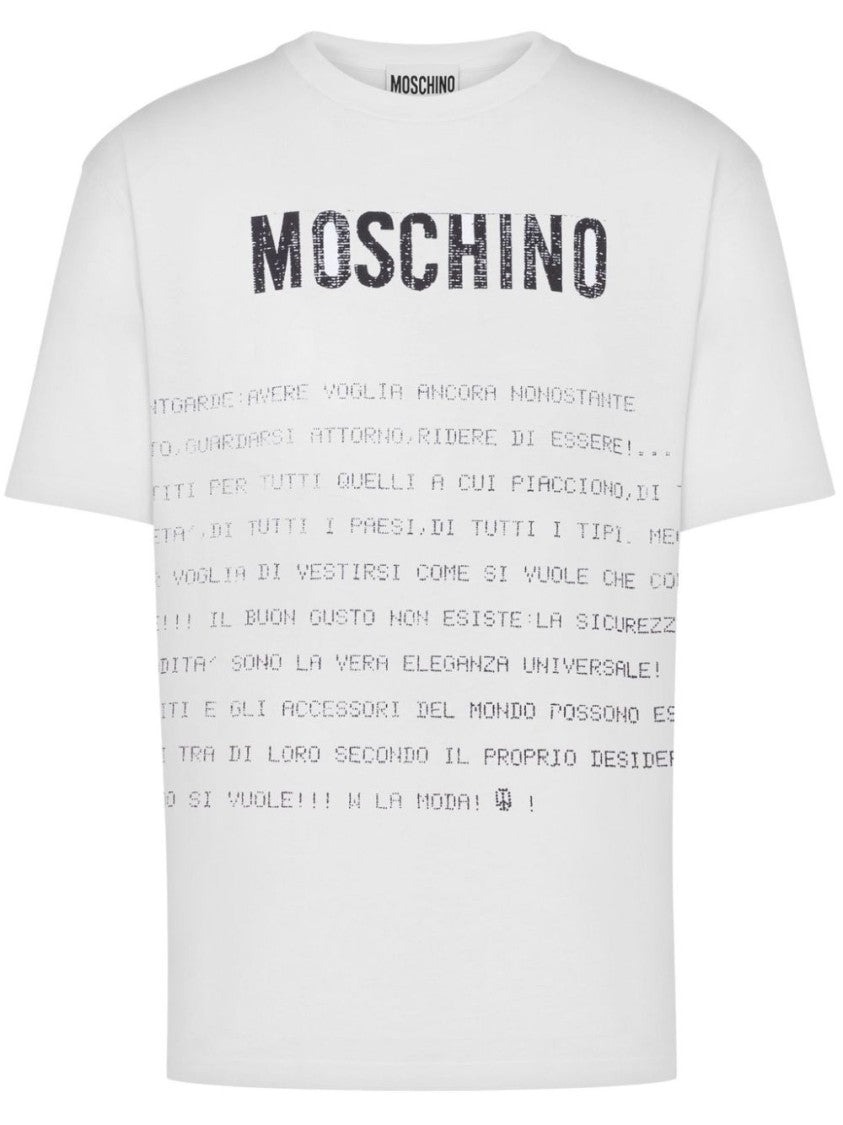 Moschino White Bold Slogan Print Cotton T-Shirt