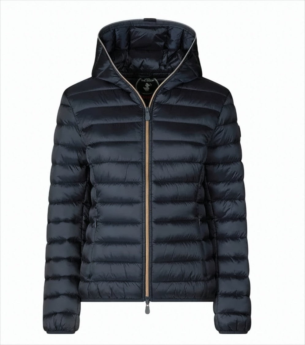 Save The Duck Hooded Short Coat With Gold-Tone Zipper