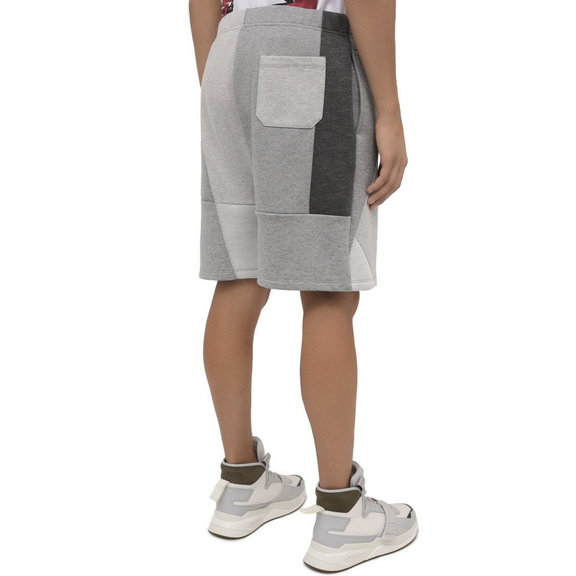 Valentino Patchwork Grey Track Shorts With Logo Detail