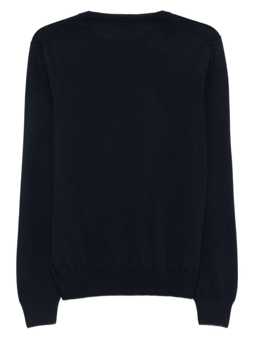 Fay Round Neck Fine Wool Sweater With Ribbed Detailing