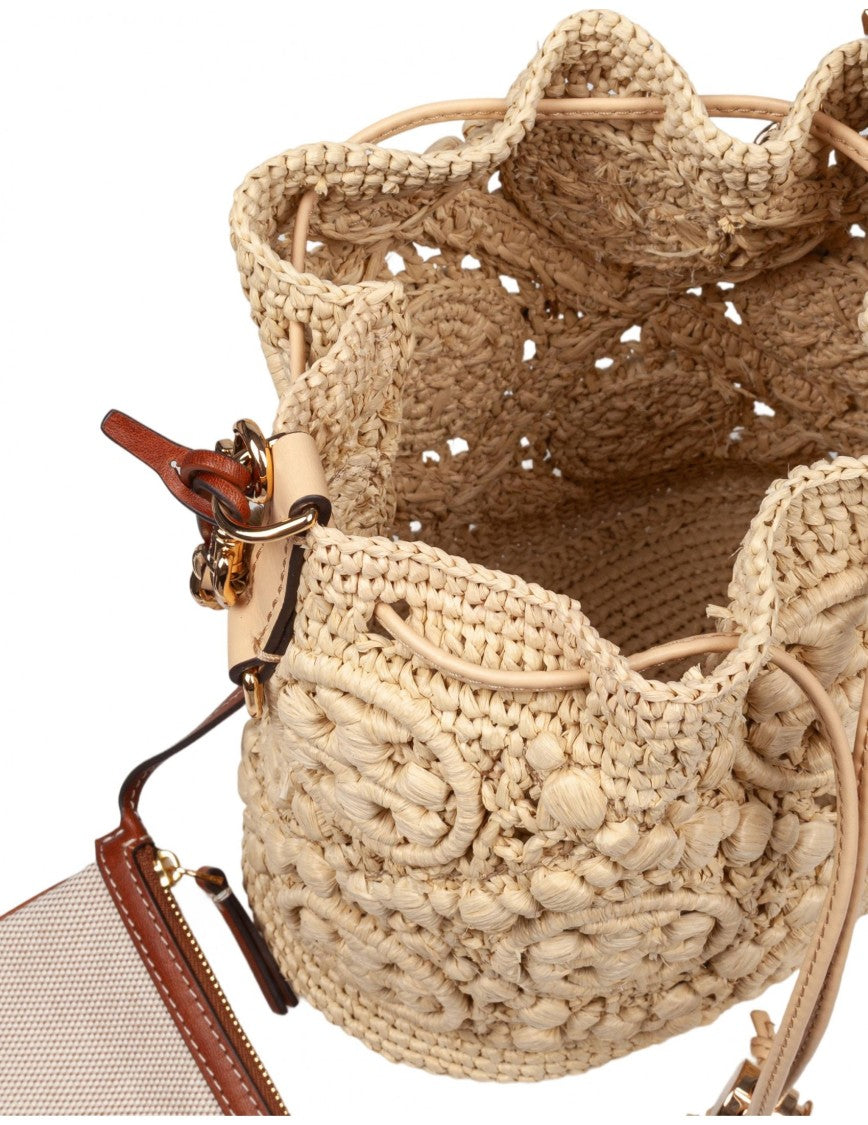 Tory Burch Monogram T Raffia Bag Natural Color
