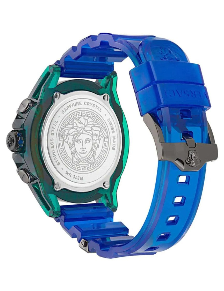 Versace Greca Logo 38Mm Women's Analog Watch With Blue Leather Strap