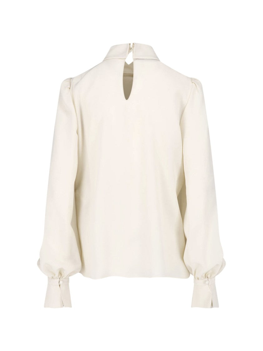 Valentino White Flowing Puffed Sleeve Fabric Blouse
