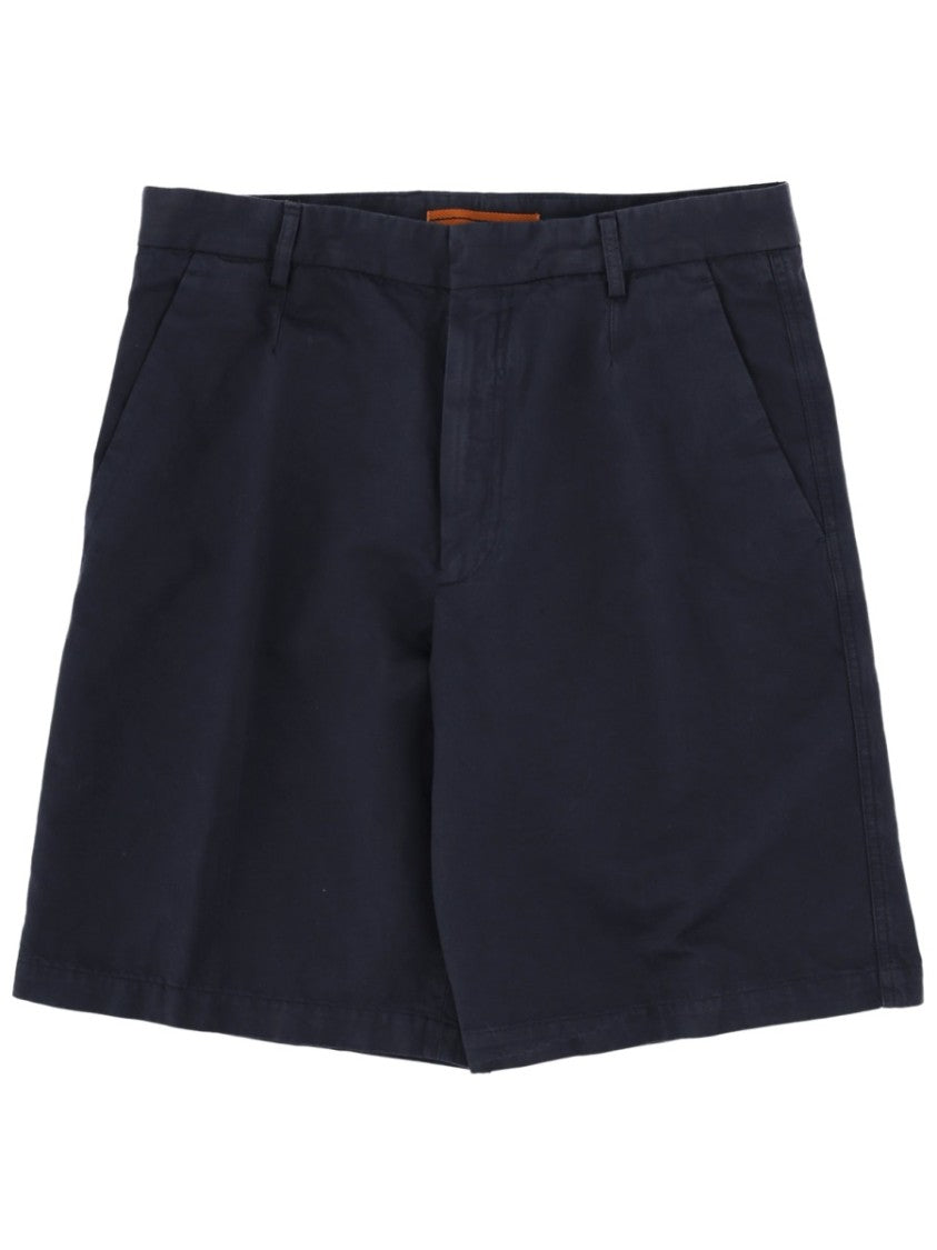 Zegna Neutrals Flat Front Cotton-Linen Shorts