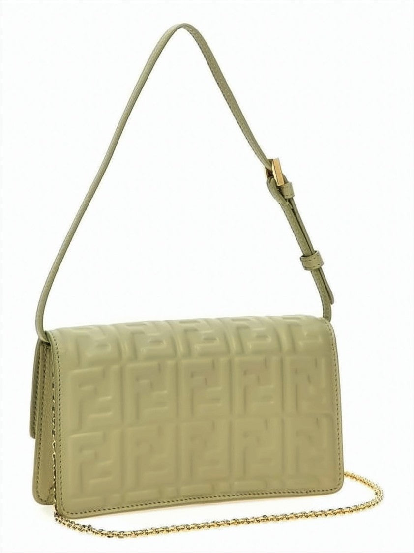 Fendi Structured Lambskin Shoulder Bag With Geometric Embossing