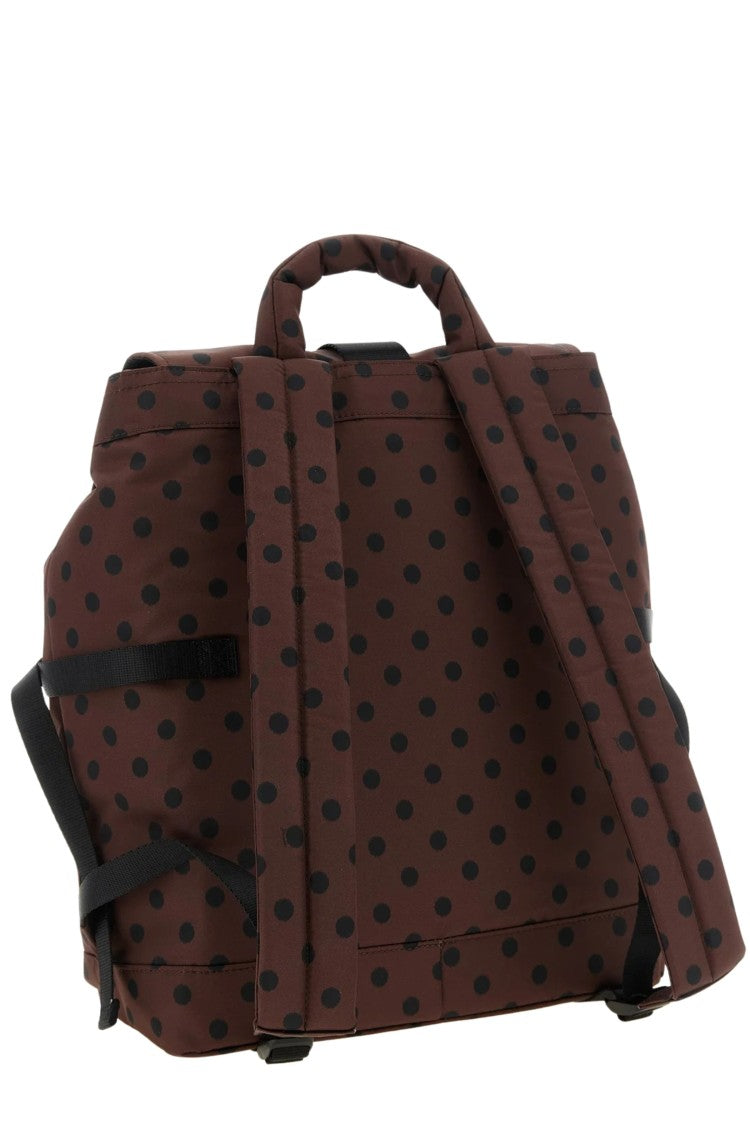 Ganni Brown Polka Dot Flap Hook Recycled Polyamide Backpack