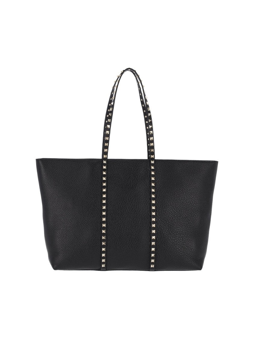 Valentino Garavani Black Rockstud Textured Leather Tote