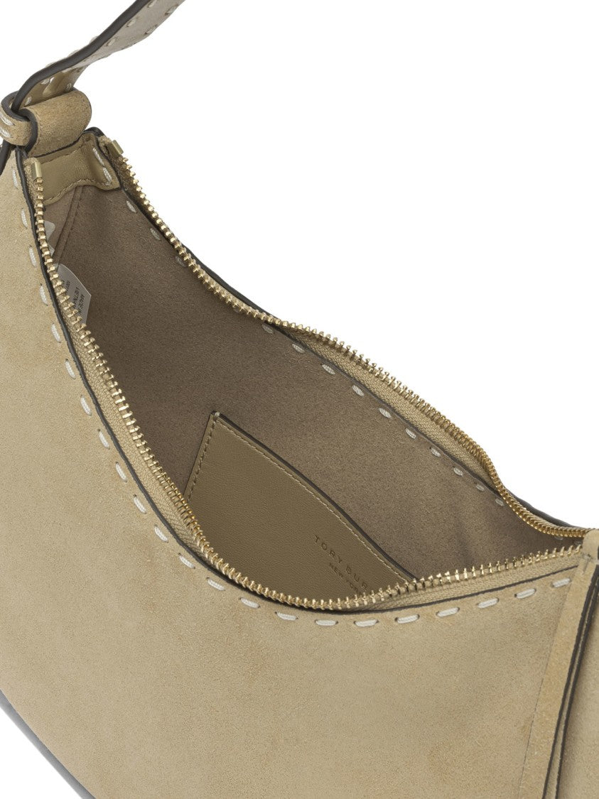 Tory Burch Crescent-Shaped Suede Shoulder Bag With Adjustable Strap