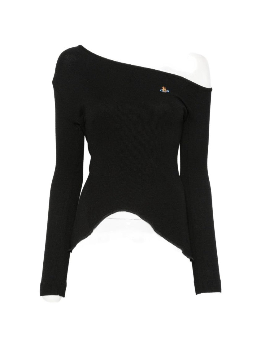 Vivienne Westwood Black Long-Sleeve Asymmetrical Curved Hem Top