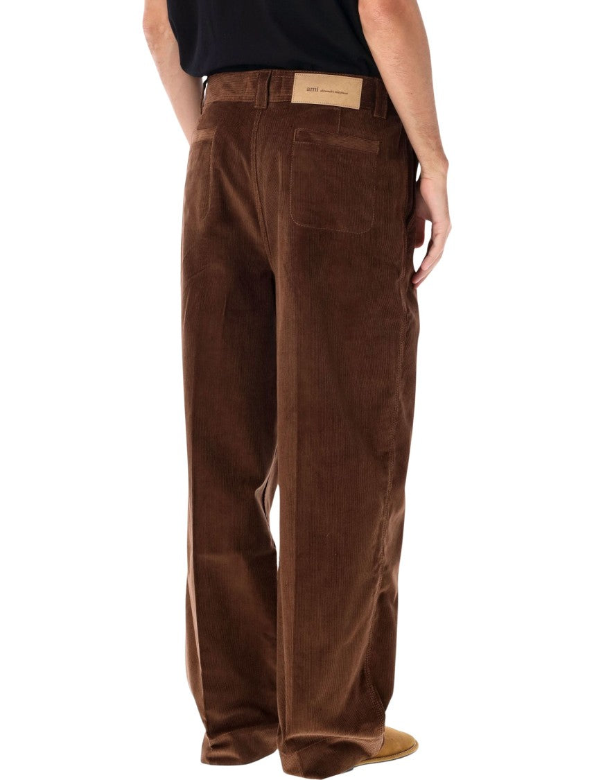 Ami Paris Relaxed-Fit Brown Chino Pants With Wide Straight Leg