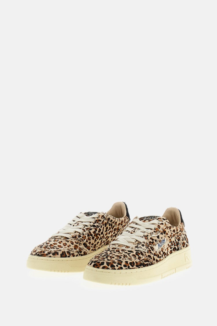 Autry Leopard Medalist Low Pony Hair Leather Sneakers