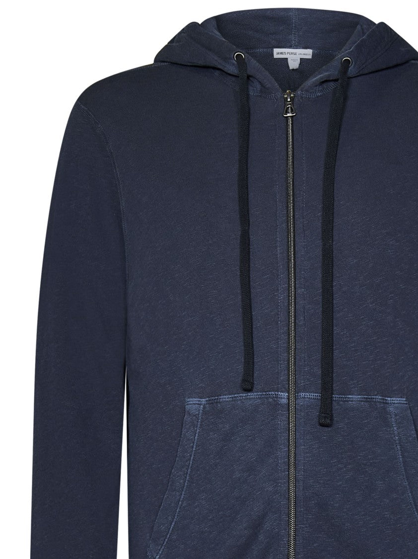 James Perse Garment-Dyed Navy Blue Hoodie With Zip Closure