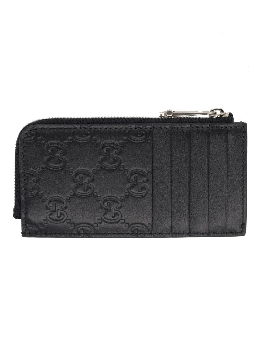 Gucci Gg Emblem Embossed Calfskin Card Holder