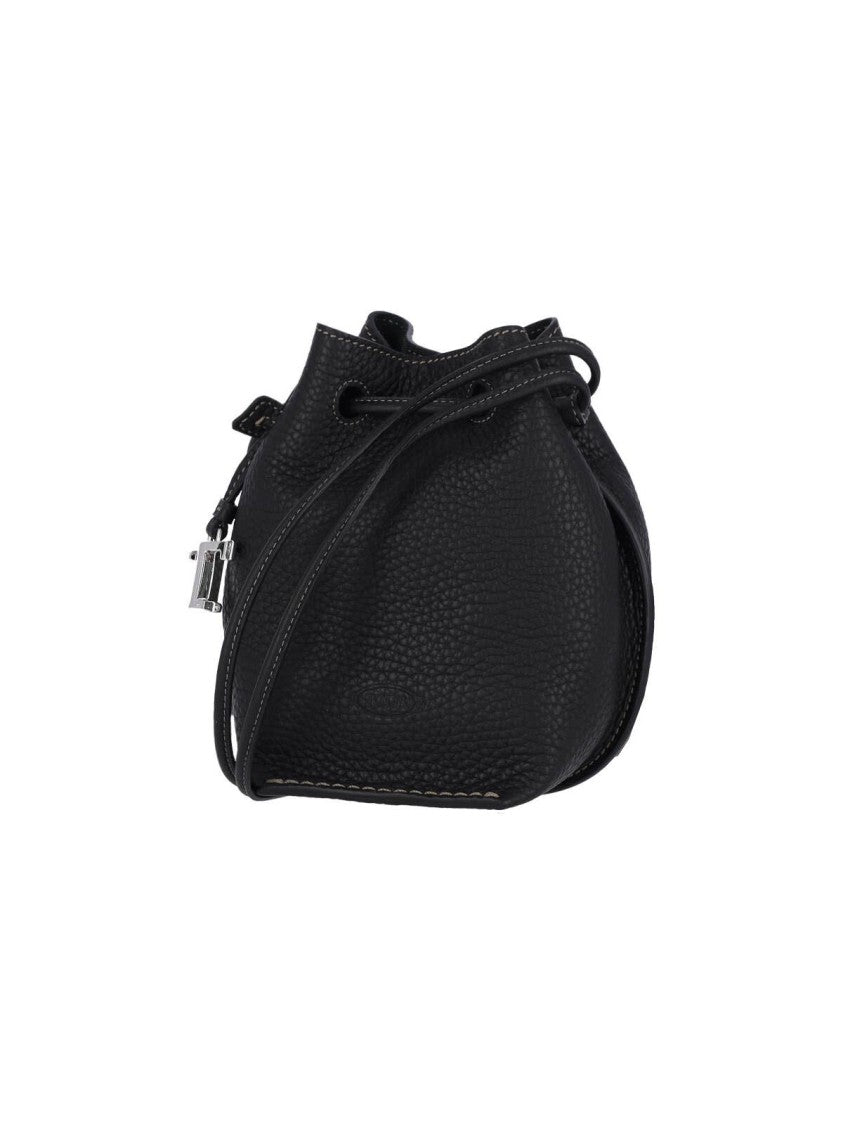 Tod's Micro Bucket Bag In Textured Black Leather