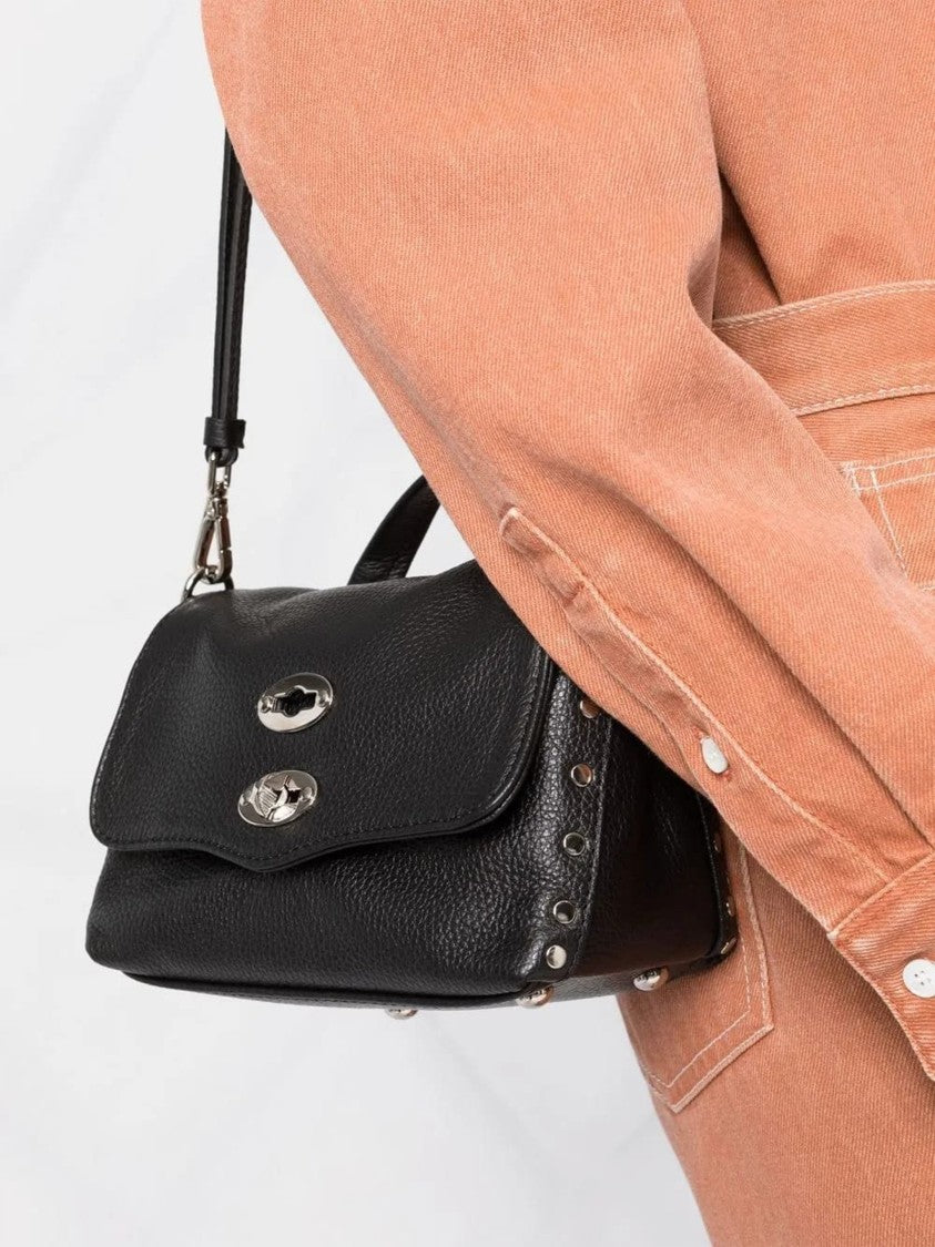 Zanellato Textured Leather Shoulder Bag With Dual Turn-Lock Closure