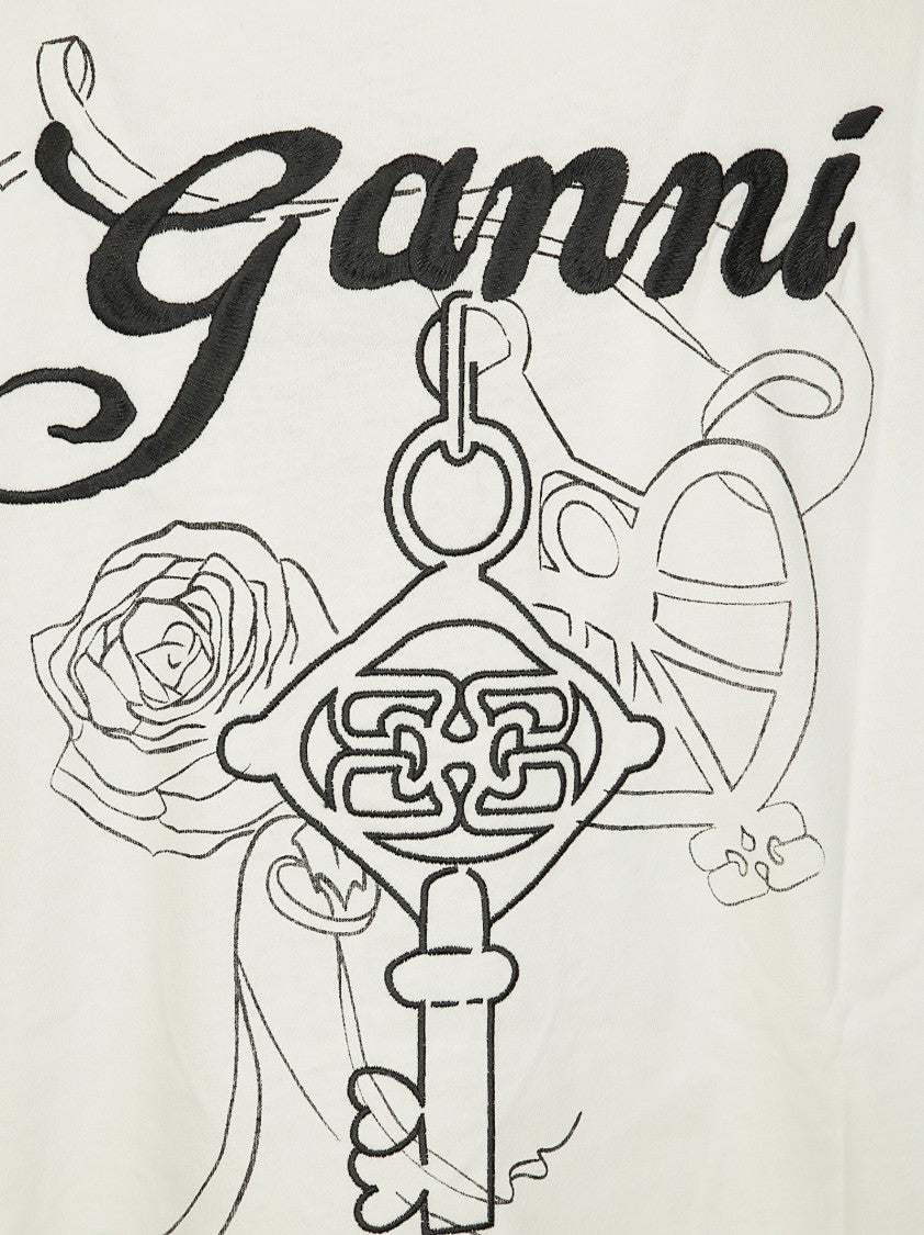 Ganni Artistic Long-Sleeve T-Shirt With Intricate Floral Prints