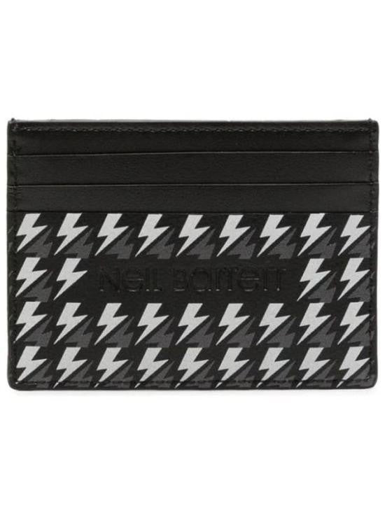 Neil Barrett Leather Card Wallet With Repeating Lightning Bolt Pattern